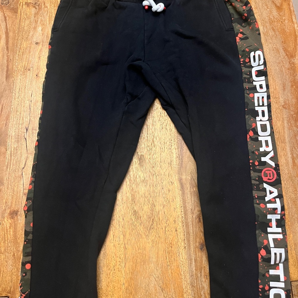 Superdry Black Athletic Joggers with Camo Accents